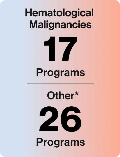 Hematological malignancies: 17 programs. Other malignancies: 26 programs.
